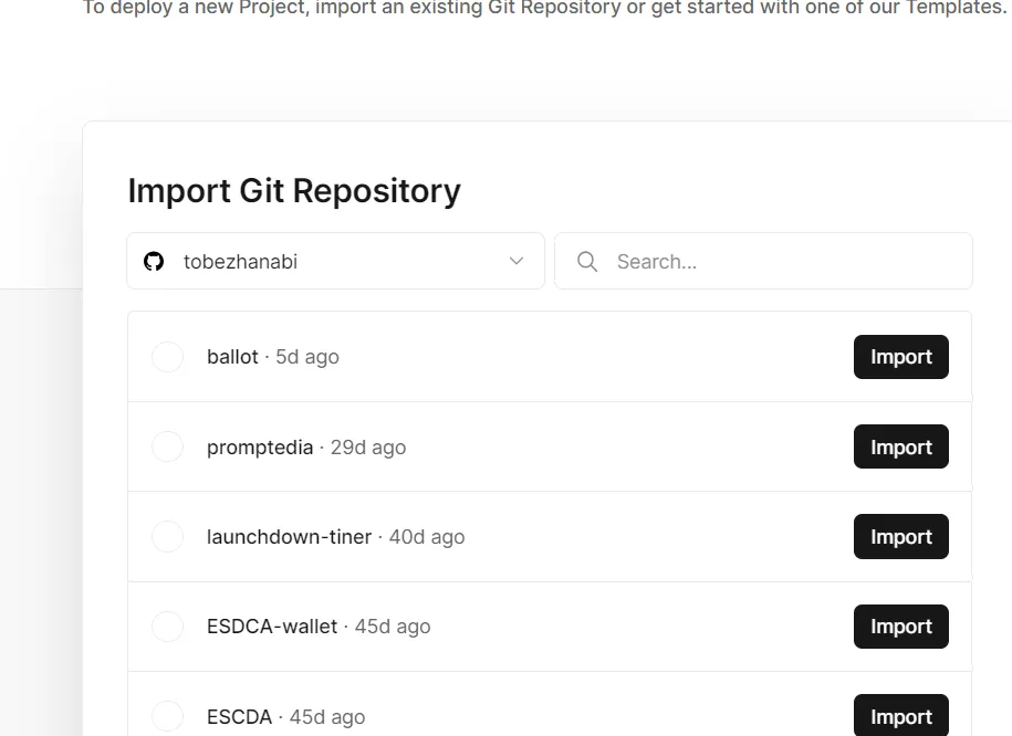 подключение репозитория к vercel