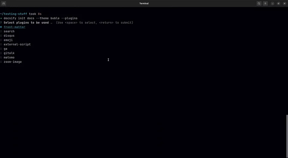 Установите плагины с помощью опции docsify init.