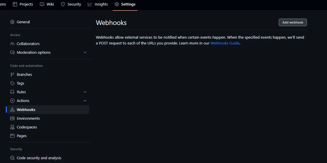 Настройка вебхуков для репозитория